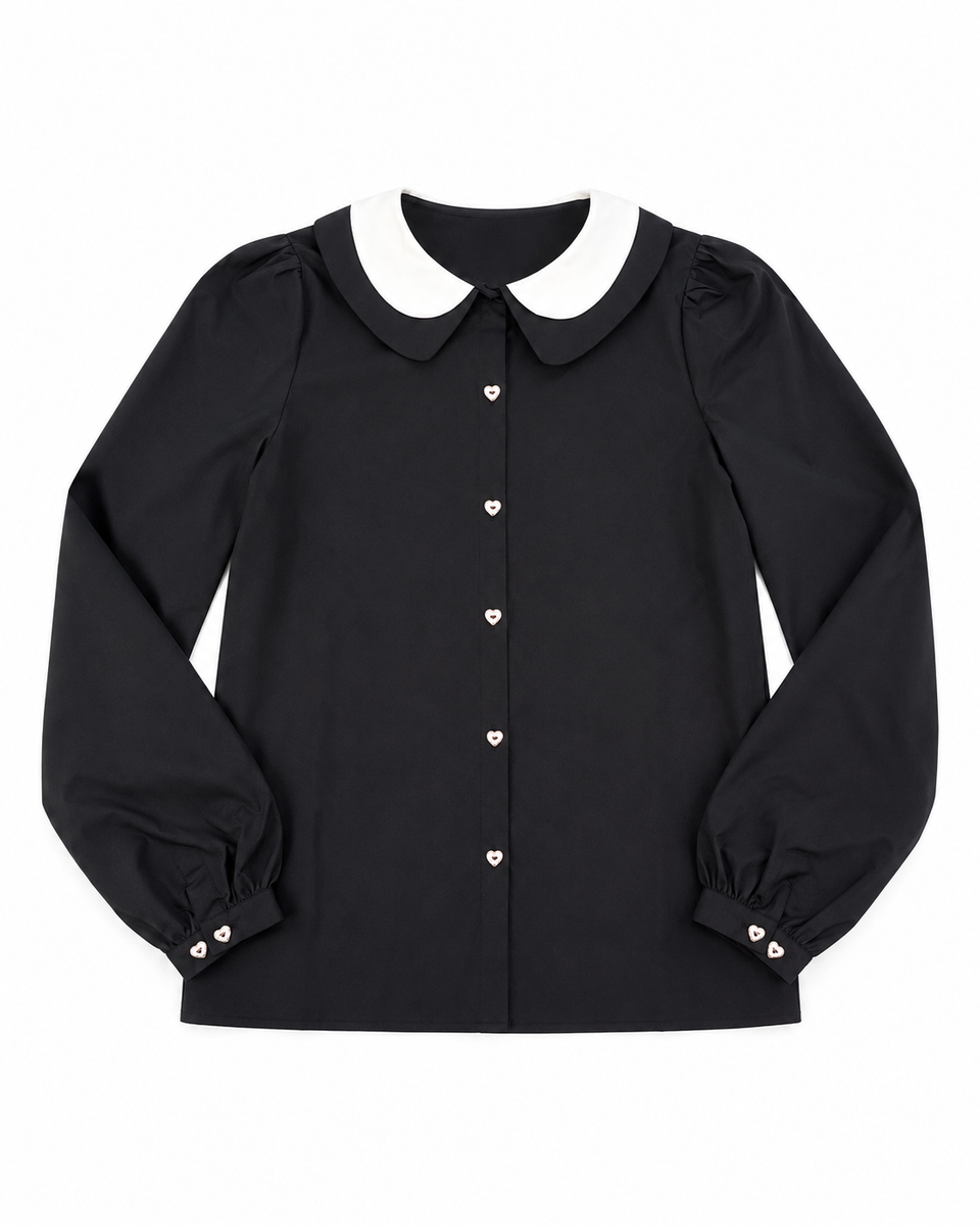Little Tempest Black Teens Double Collar Taffeta Shirt