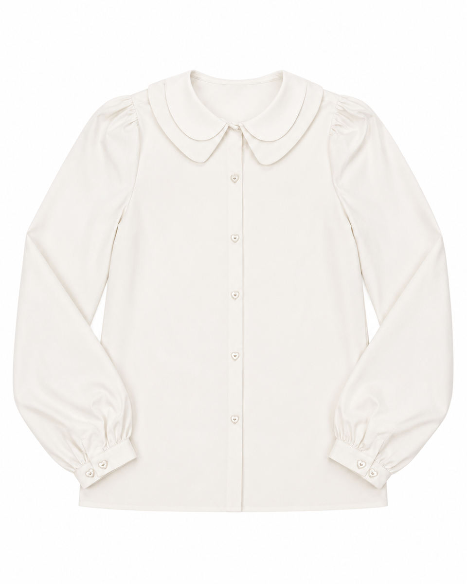 Little Tempest Cream Teens Double Collar Taffeta Shirt