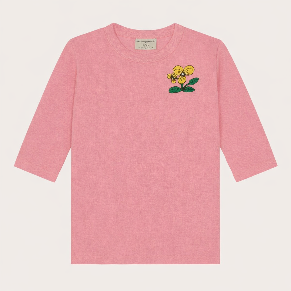The Campamento Pink Embroidered Flower 3/4 T-Shirt