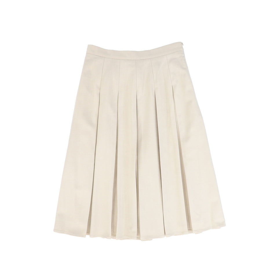 Valentina Oatmeal Pleated Knee Length Skirt
