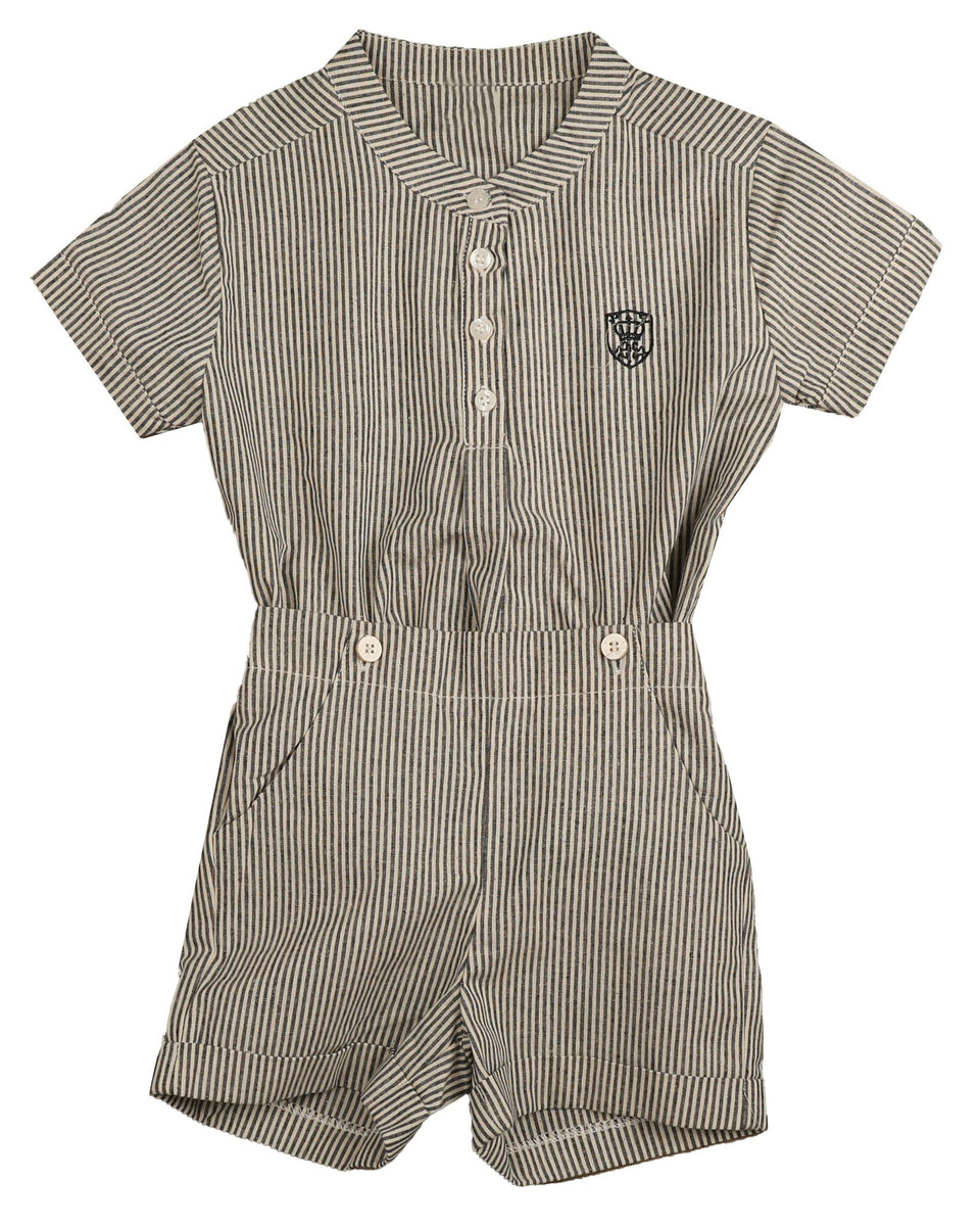 Belati Navy Mandarin Collar Shorts Set