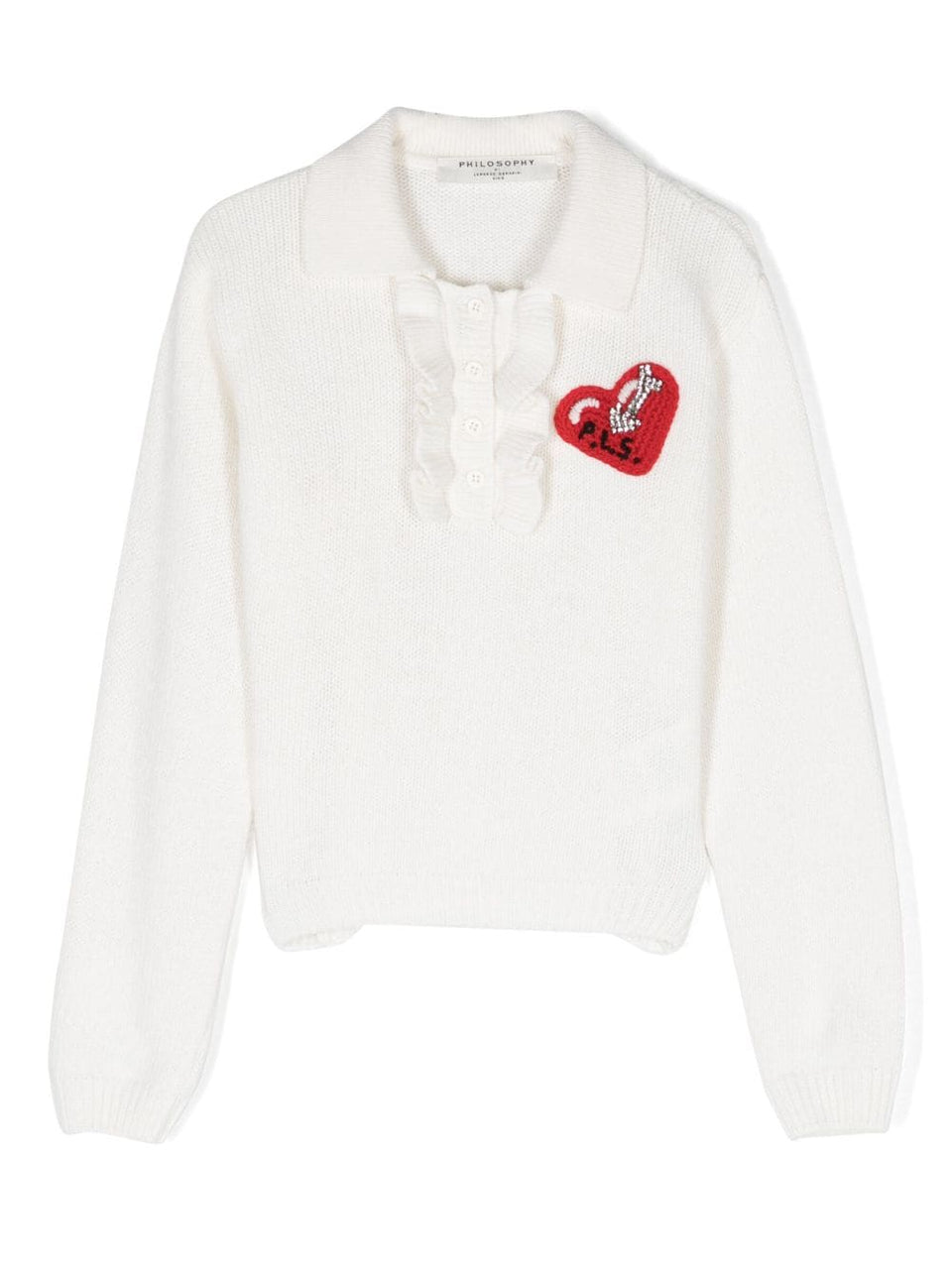 Philosophy White Knit Collared Sweater with Heart