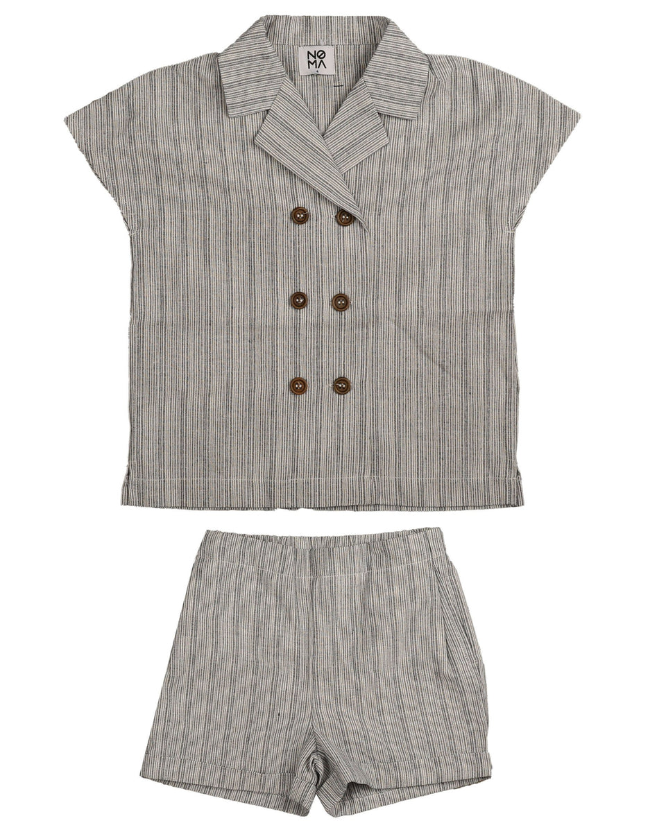 Noma Navy Double Breasted Collared Pin Striped Set