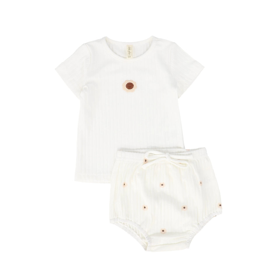 Bebe Jolee Ivory Floral Ribbed Bloomer Set