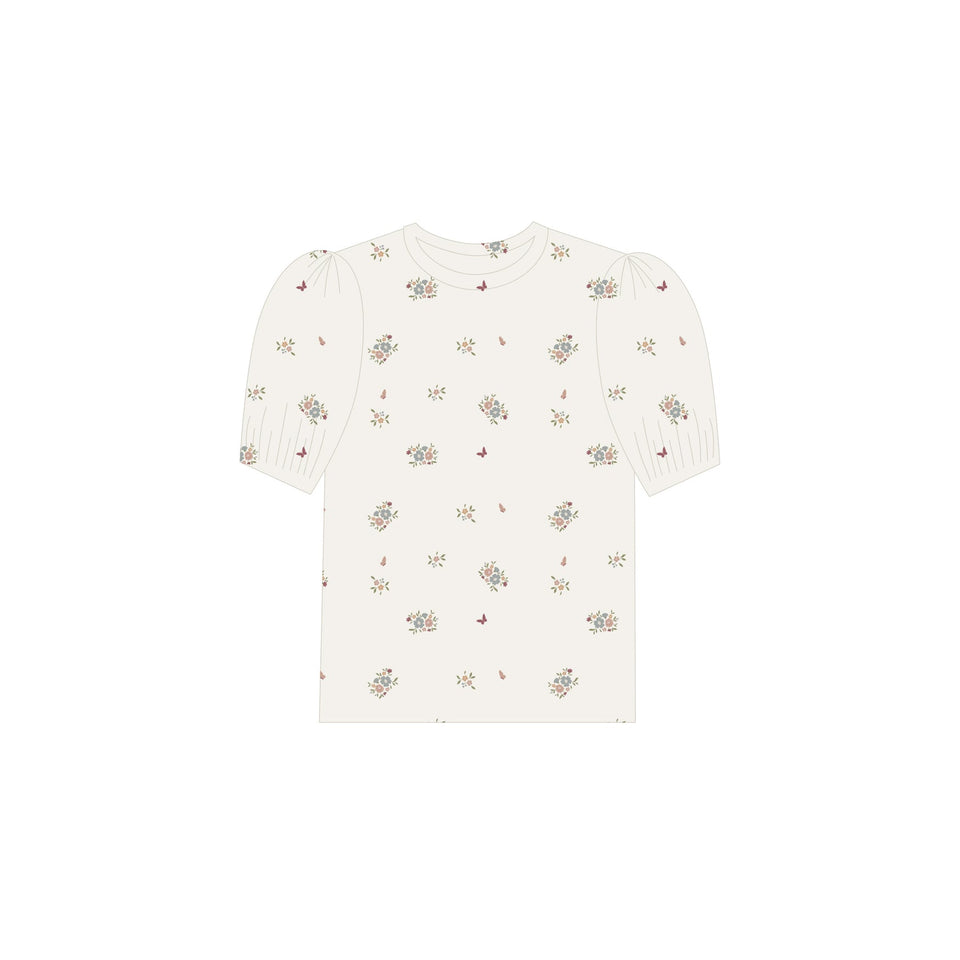 Aurora Ivory/Pink Jersey Floral Print 3/4 T-Shirt