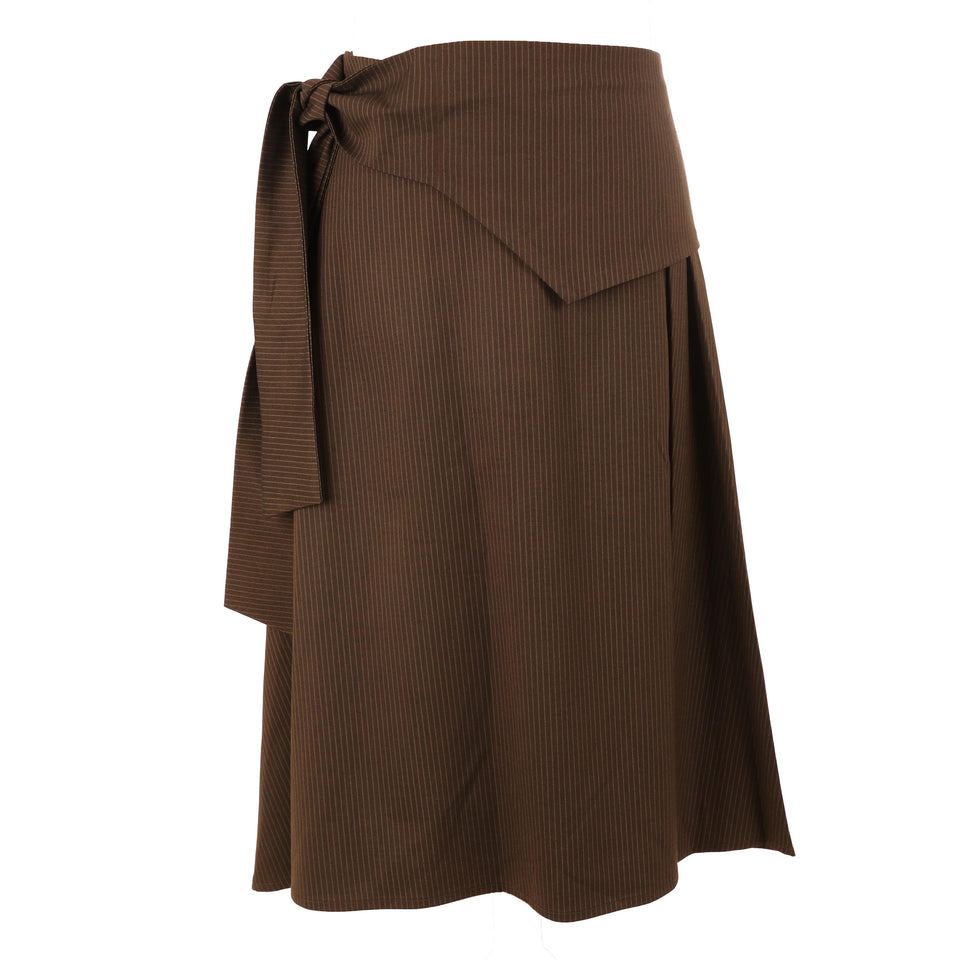 Hev Brown Pinstripe Oversized Bow Belt Skirt
