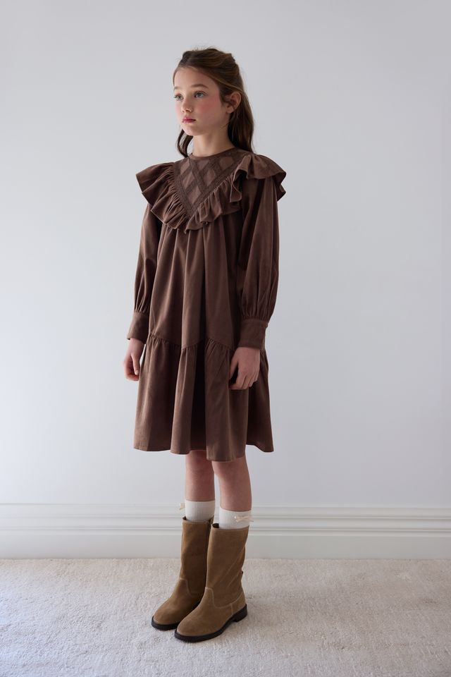 Petite Amalie Chocolate Criss Cross Cord Dress