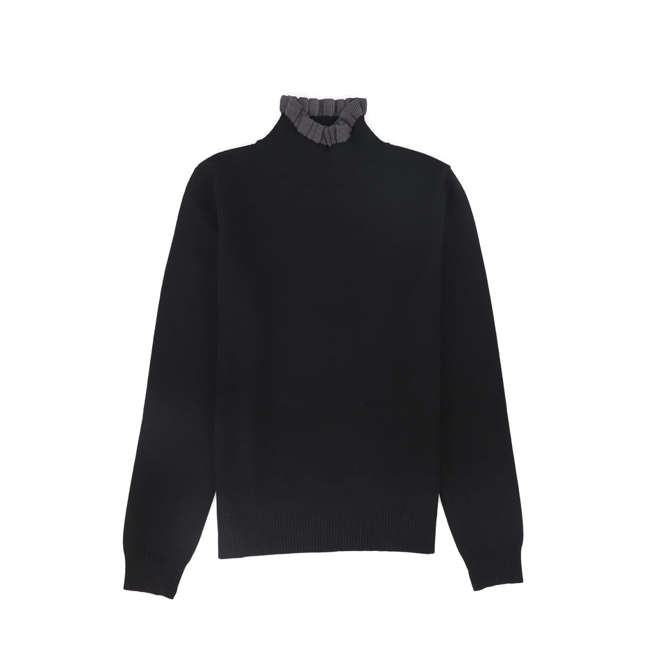 Bamboo Black Ruffle Neck Sweater