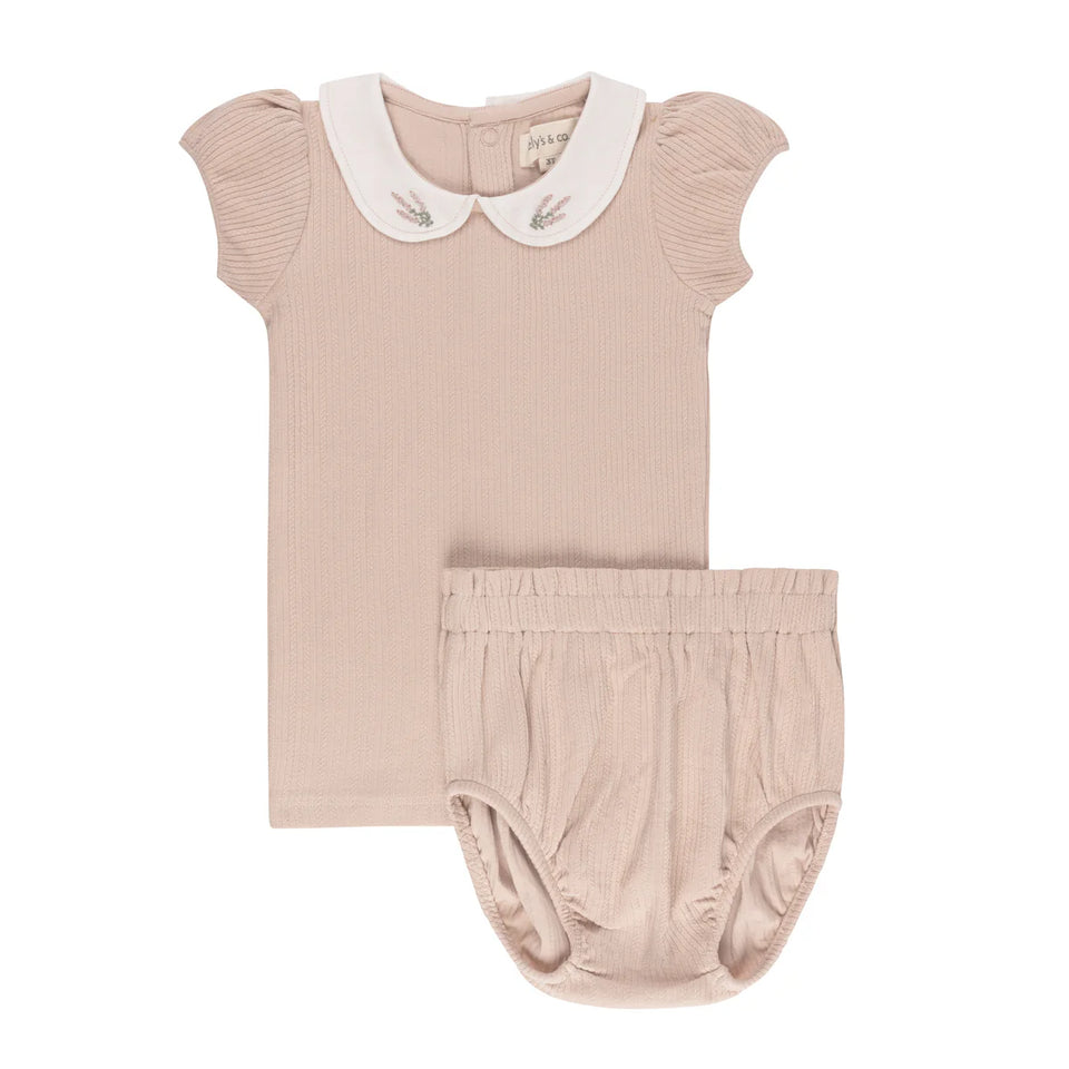 Ely’s & Co. Pink Heather Embroidered Collar Set
