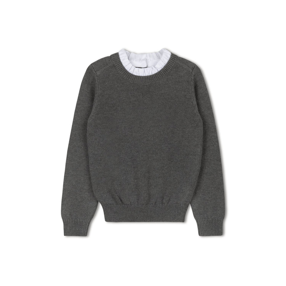 Sweet Threads Light Grey Ruffle Neck Top