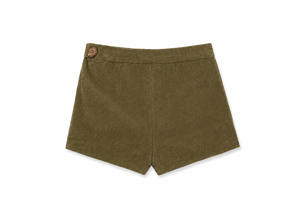Birinit Indigo Gingham w/ Khaki Corduroy Shorts Set