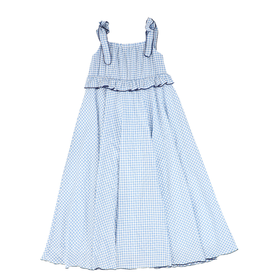 Bamboo Blue Gingham Printed Trimming Jumper