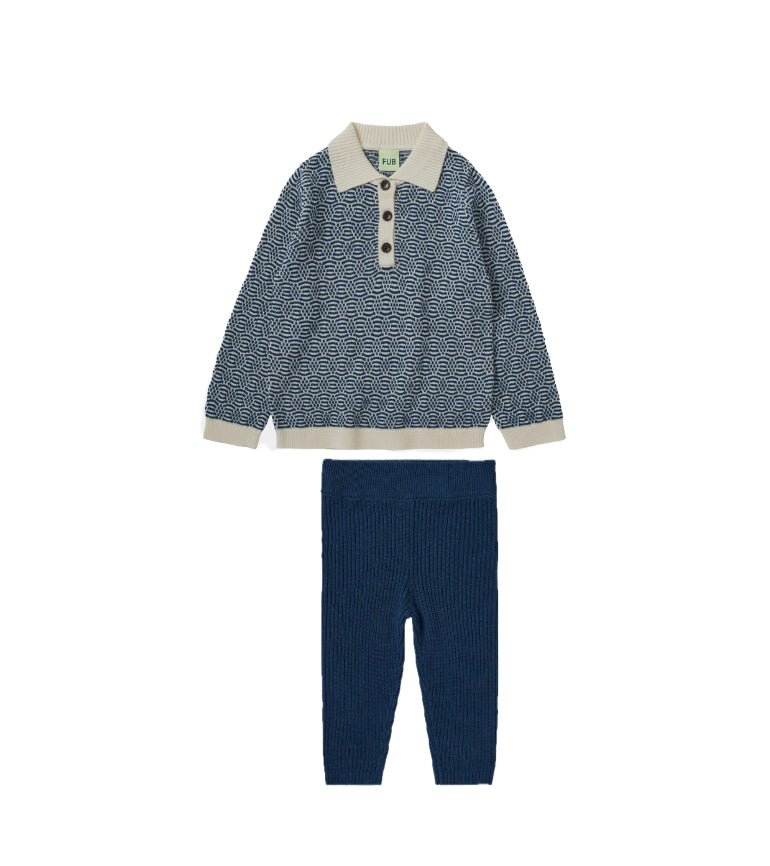 Fub Ecru/Pond Blue Polo Set w/ Leggings