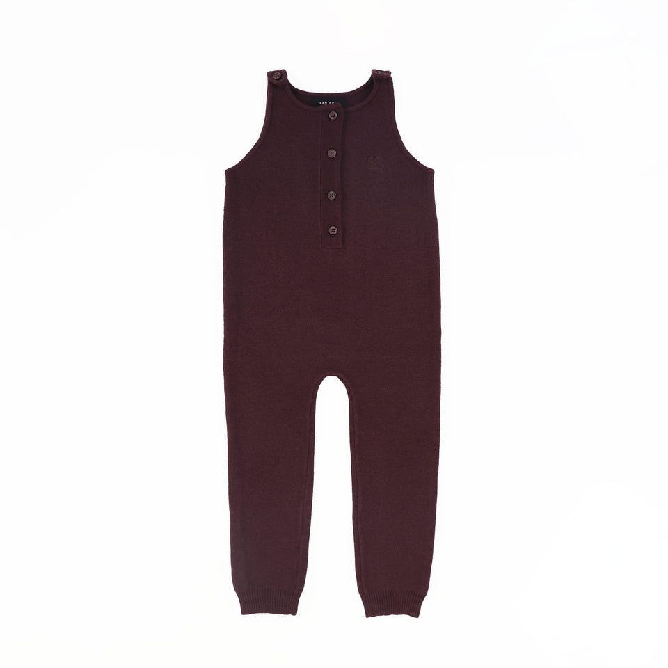 Bamboo Burgundy Button Knit Romper w/ Cream Round Collar Set