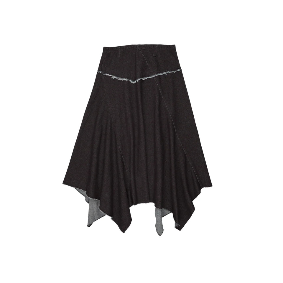 Urban Edge Black Denim Uneven Skirt