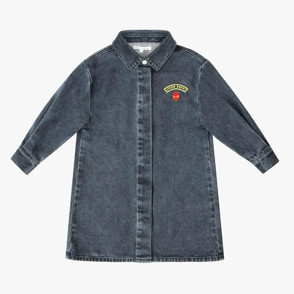 Little Parni Black Denim Heart Patch Shirt Dress