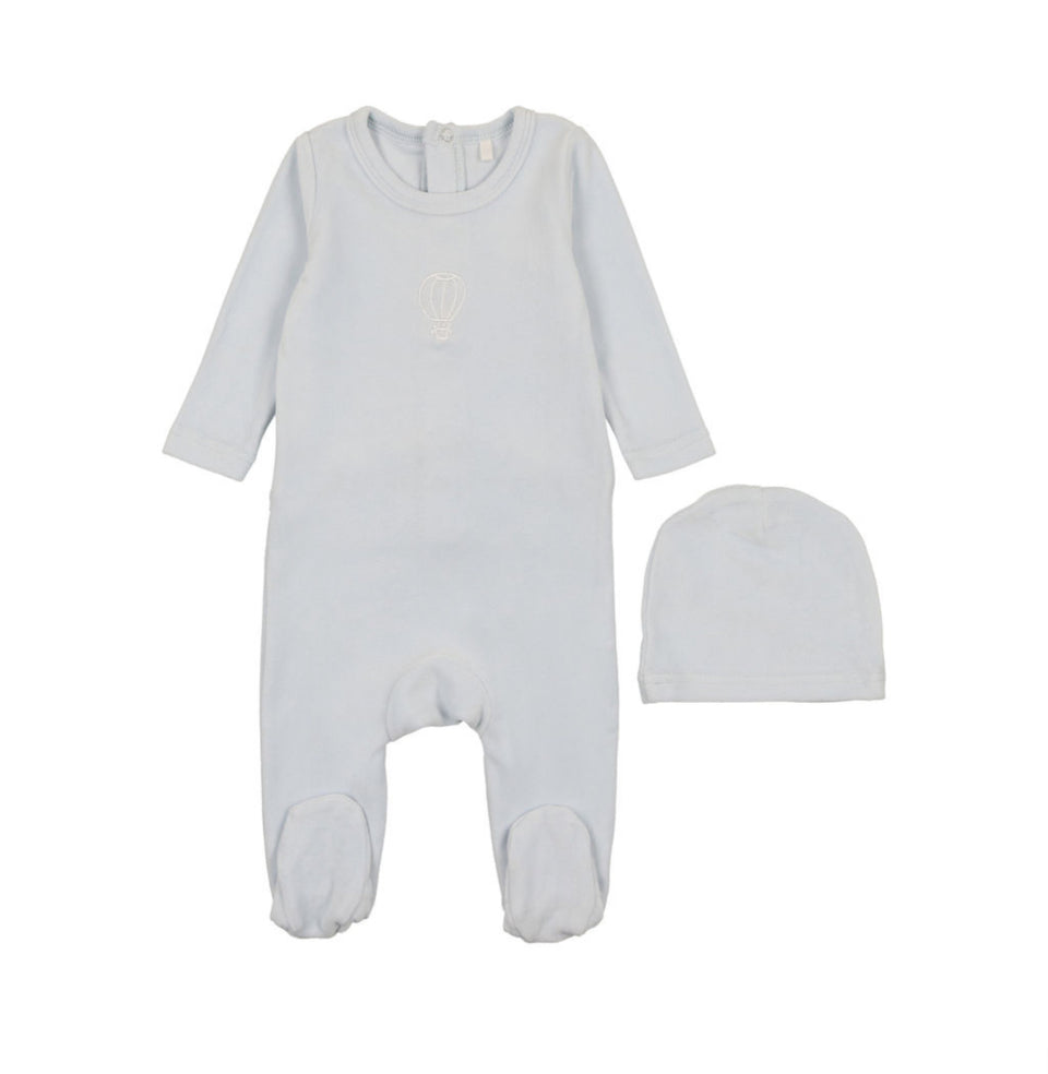 Pouf Velour Blue Embroidered Footie