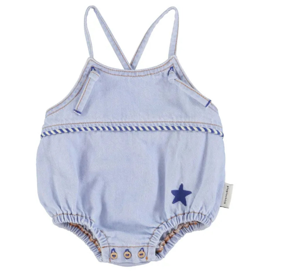 Piupiuchick Light Blue Soft Denim Romper