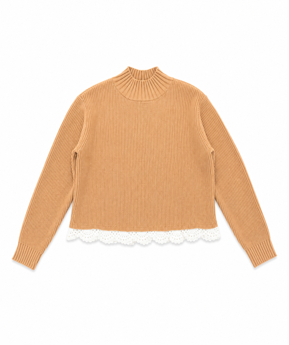 Twinset Coffee/Neve Trimming Knit Turtleneck