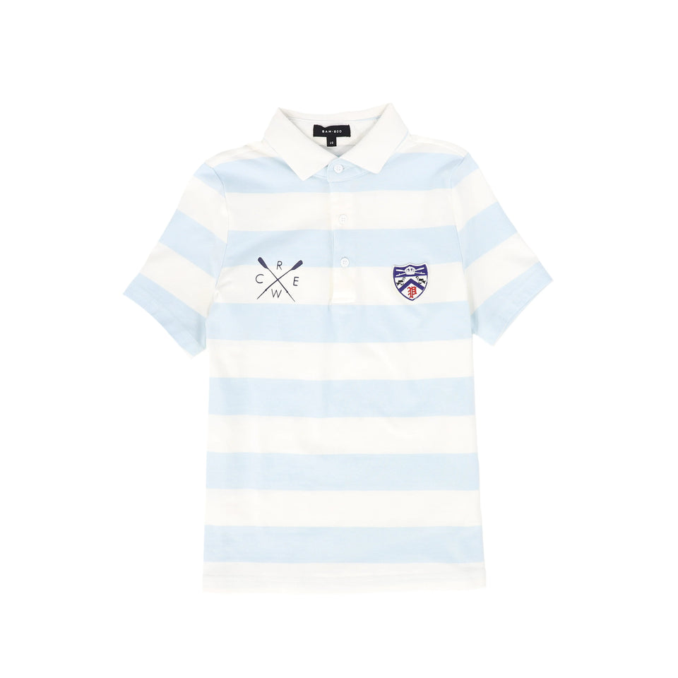 Bamboo White/Blue Wide Striped Polo