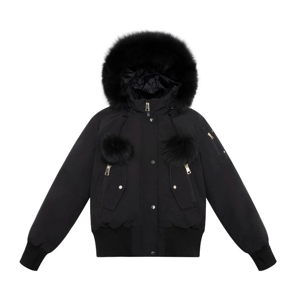 Ellabee Layla Black Canvas Pom Pom Bomber