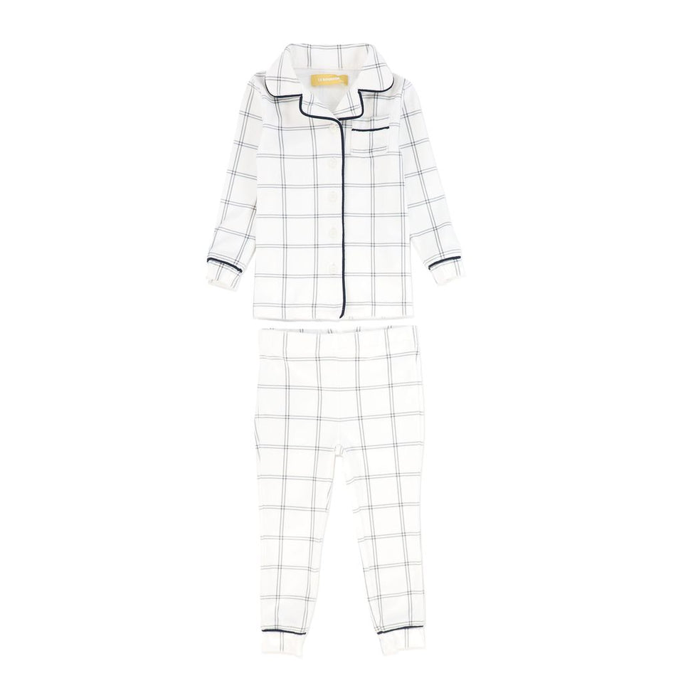 Le Bourdon Navy/White Velour Checked Pajama Set