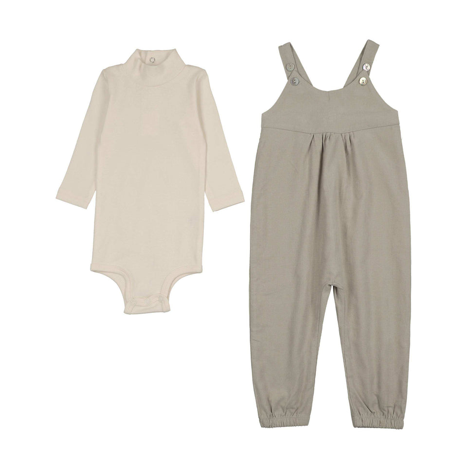 Mema Knits Hazy Blue Corduroy Overall Set