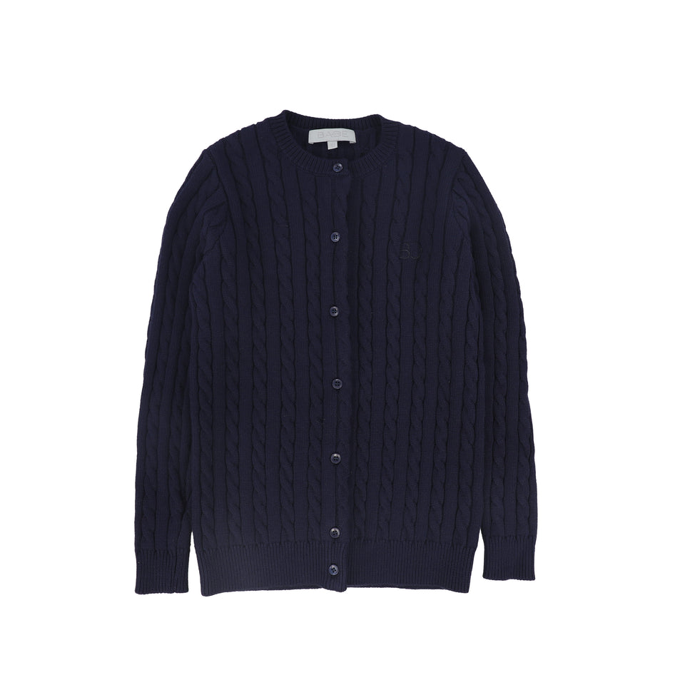 Bace Navy Cable Knit Logo Cardigan