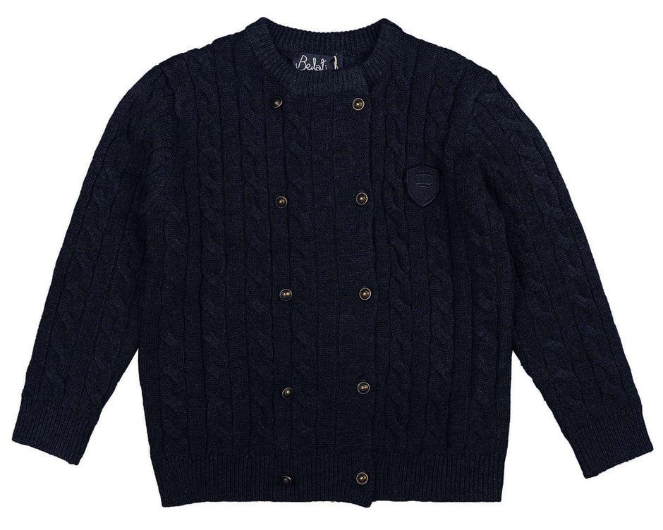 Belati Navy Cable Double Breasted Emblem Sweater