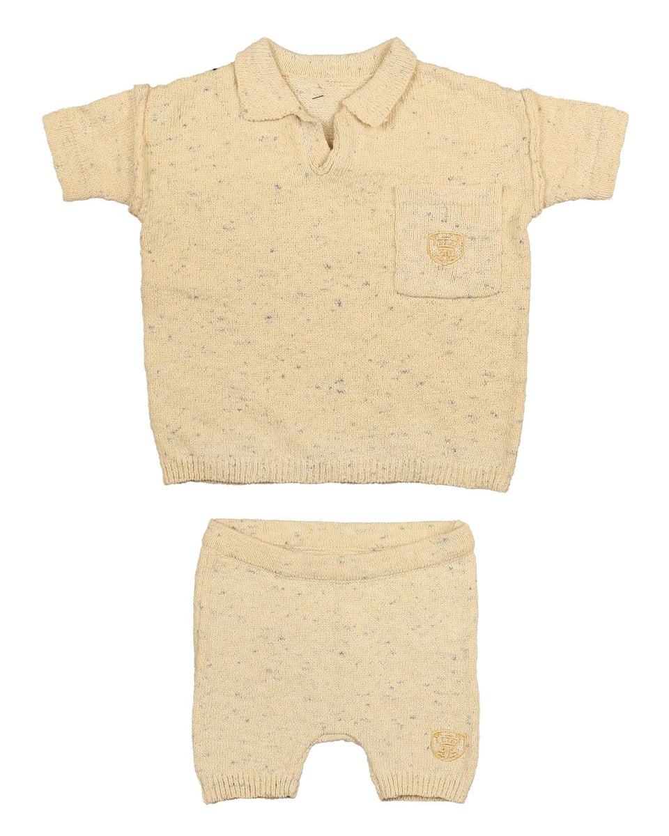 Noma Yellow Marled Knit Set with Exposed Stitch