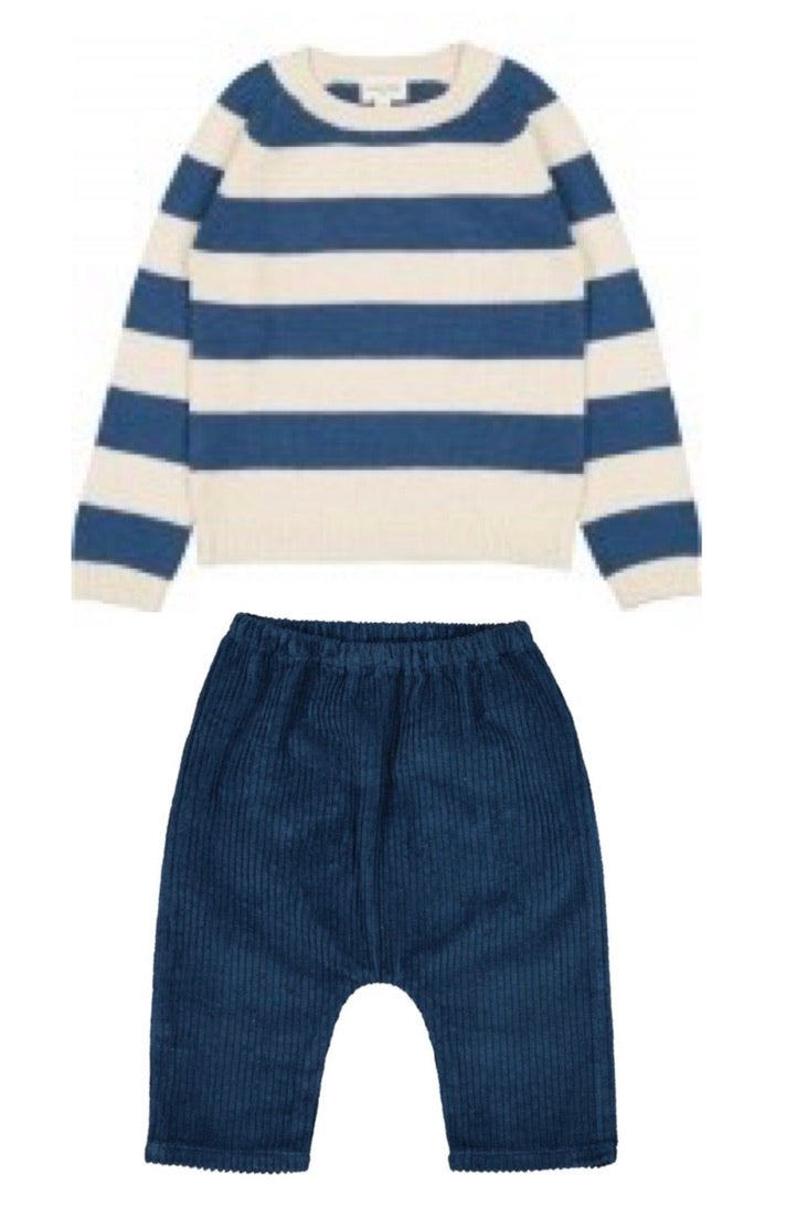 Louis Louise Blue and Cream Striped Sweater Set
