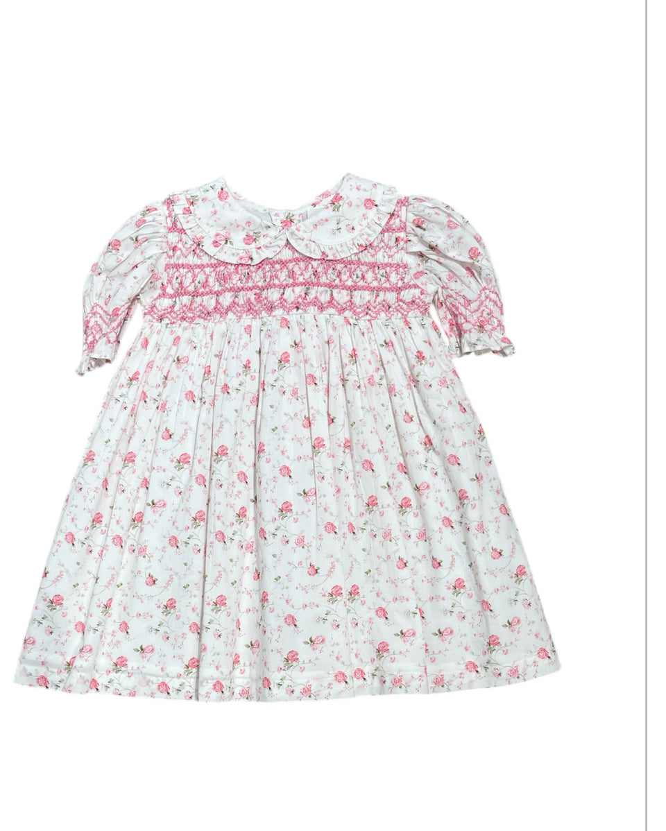 Pernille Pink Roses Smocked Dress- Short Sleeves