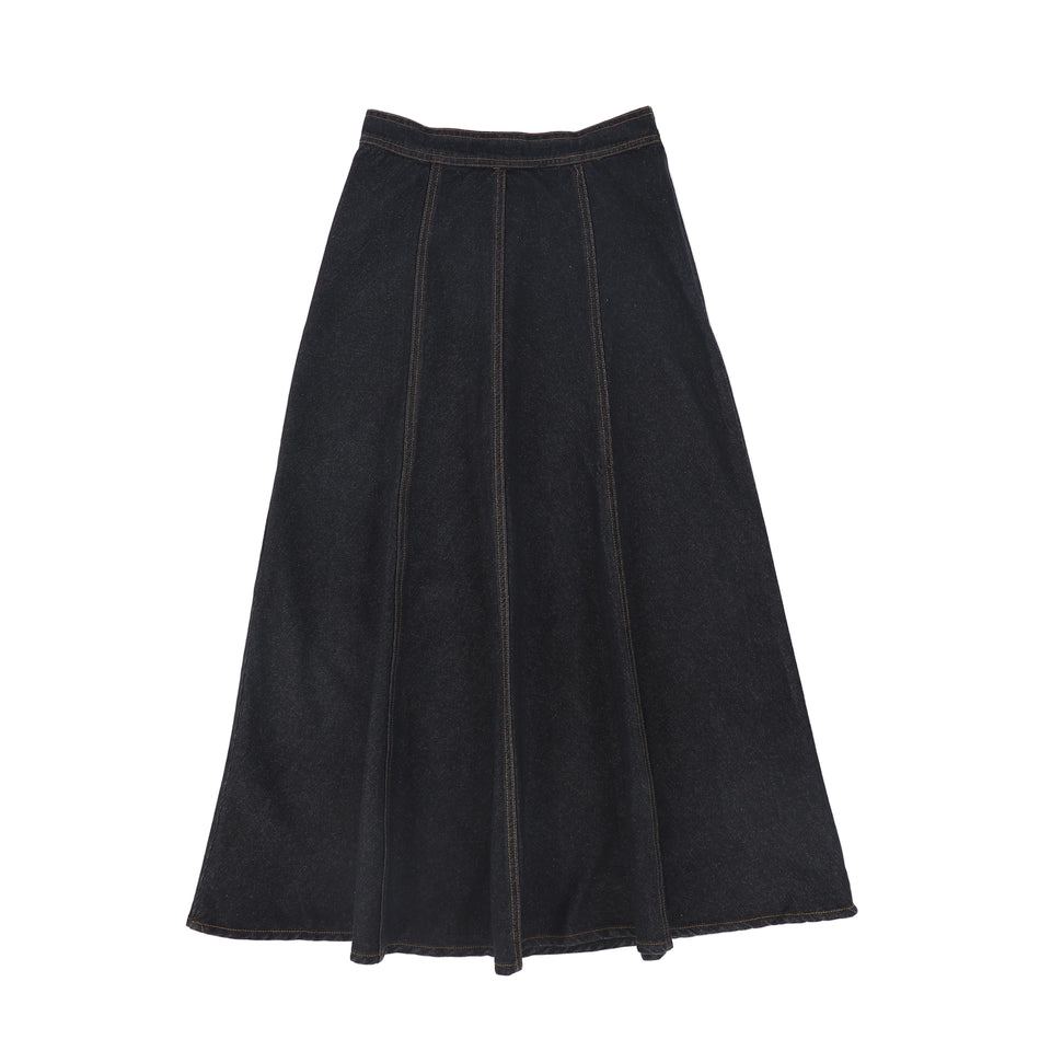 Valentina Black Denim Contrast Seam Maxi Skirt
