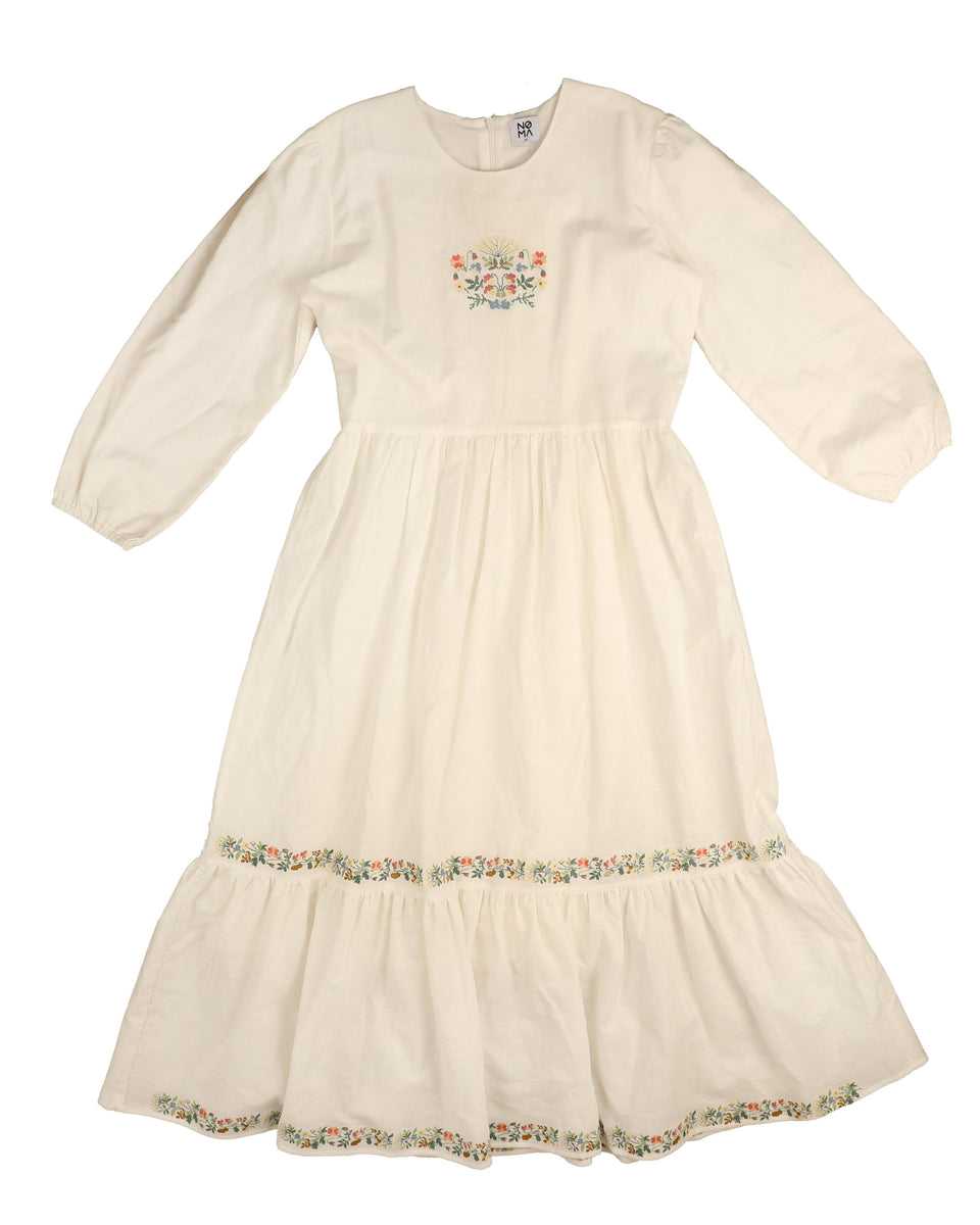 Noma White Floral Cross Stitch Embroidery Dress
