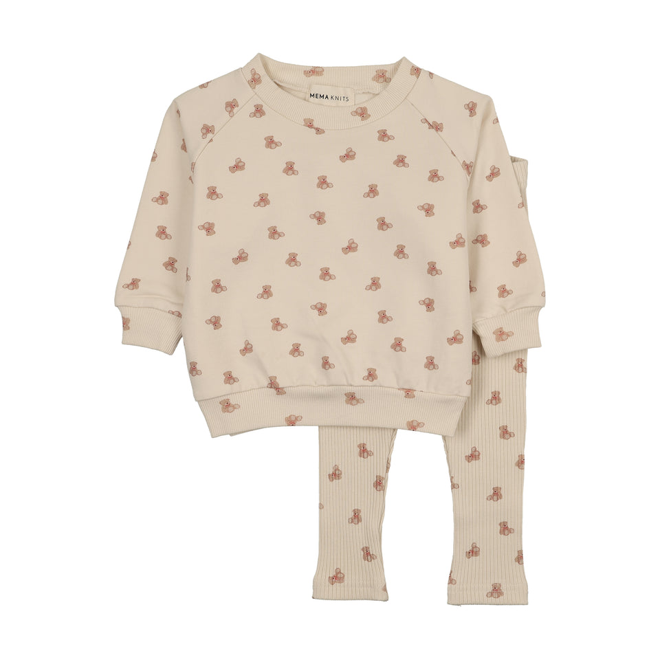 Mema Knits Bear Print Sweatshirt Set