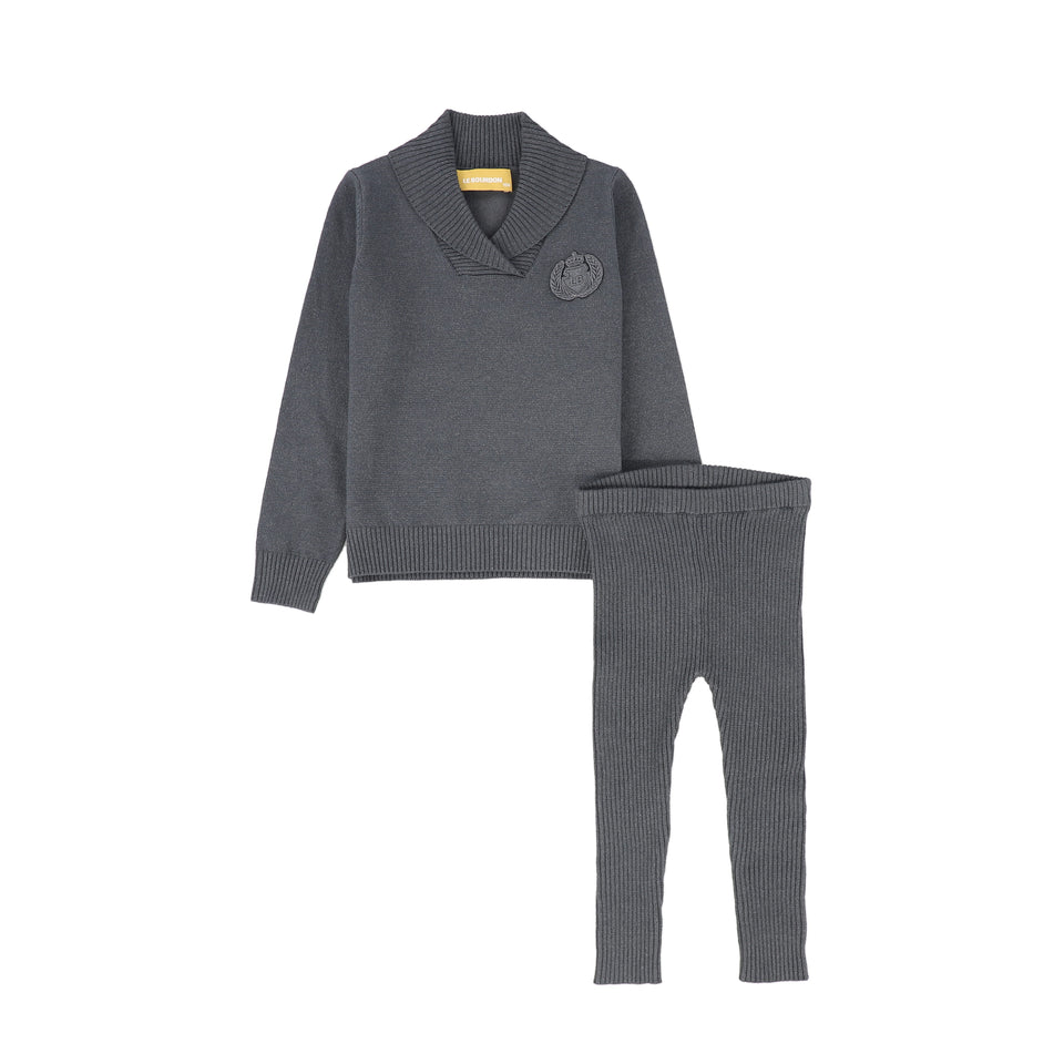 Le Bourdon Grey Wrap Neck Sweater Set