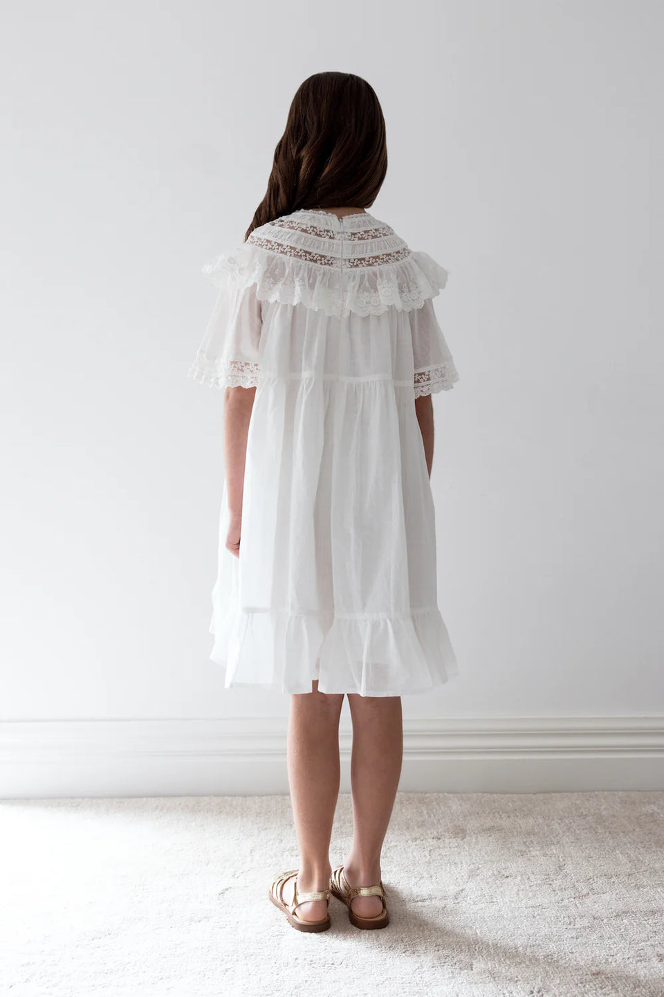 Petite Amalie White Lace Trim Collar Smock Dress