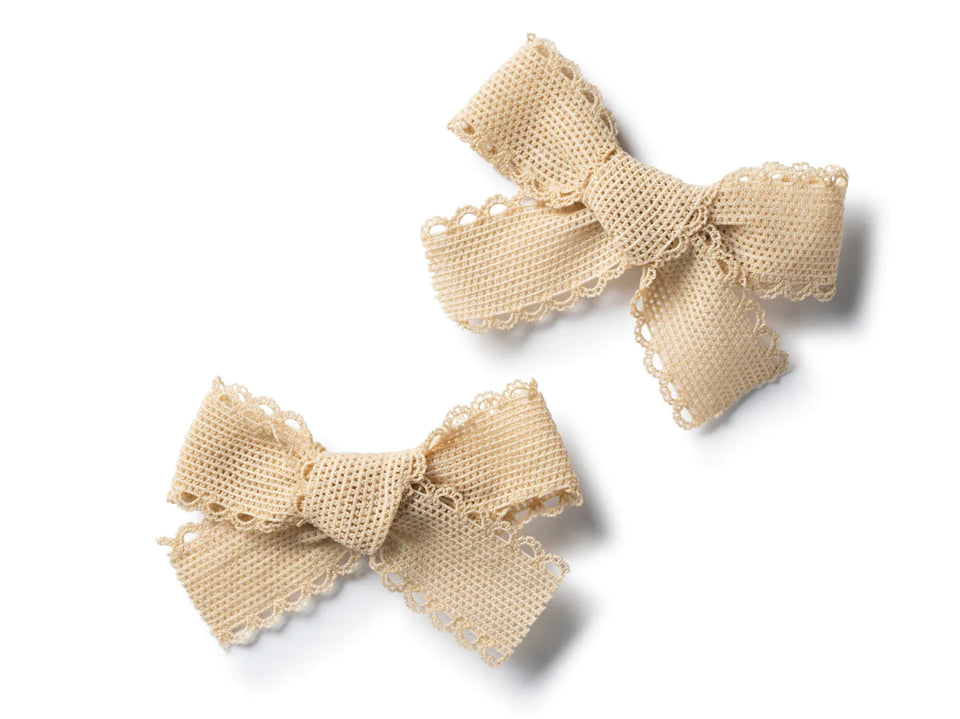 Halo Luxe Oatmeal Sweets Lace Double Bow Clip Set