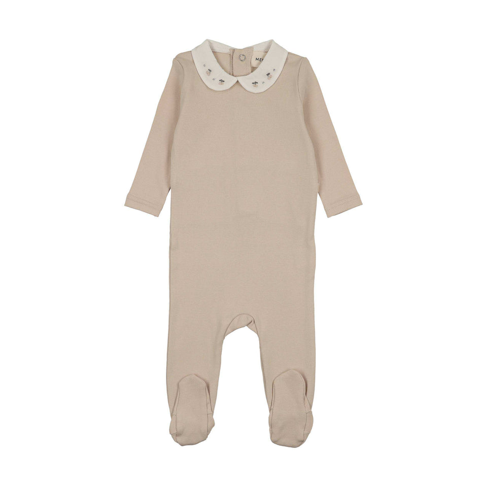 Mema Knits Baby Blush Embroidered Collar Base Footie