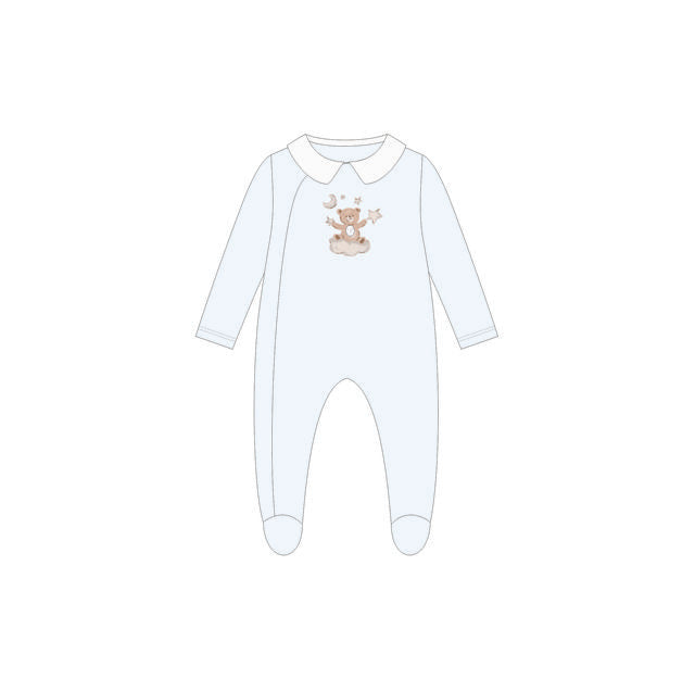 Patachou Light Blue Front Teddy Bear Print Footie