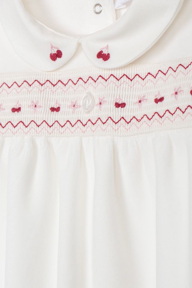 Patachou Ecru Cherry Embroidered Footie