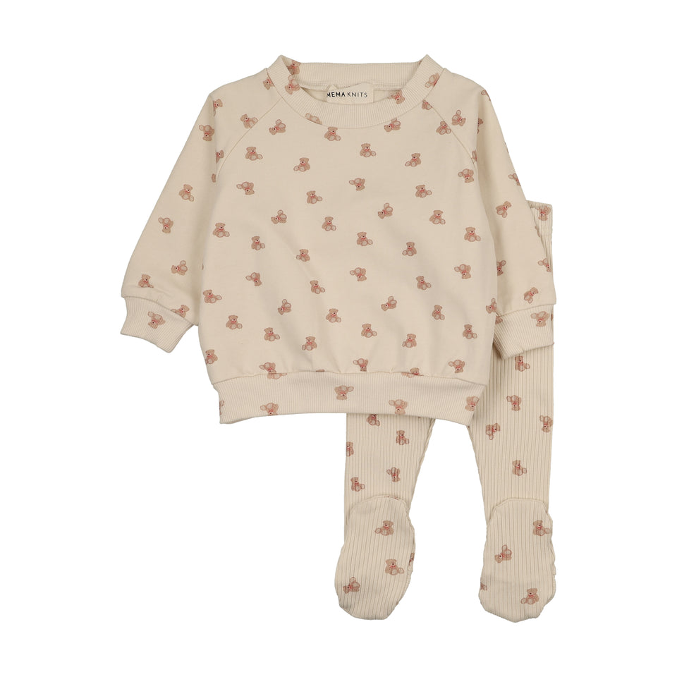 Mema Knits Bear Print Sweatshirt Set