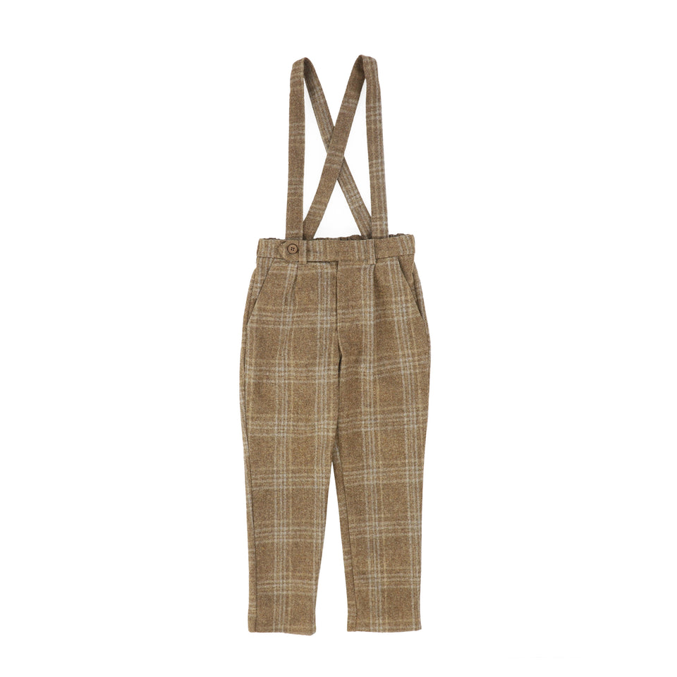 Le Bourdon Camel Plaid Print Pants-Removable Straps