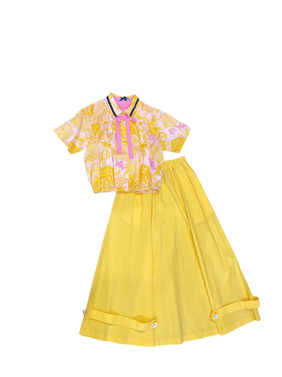 Mimisol Geometric Top Set with Yellow Skirt