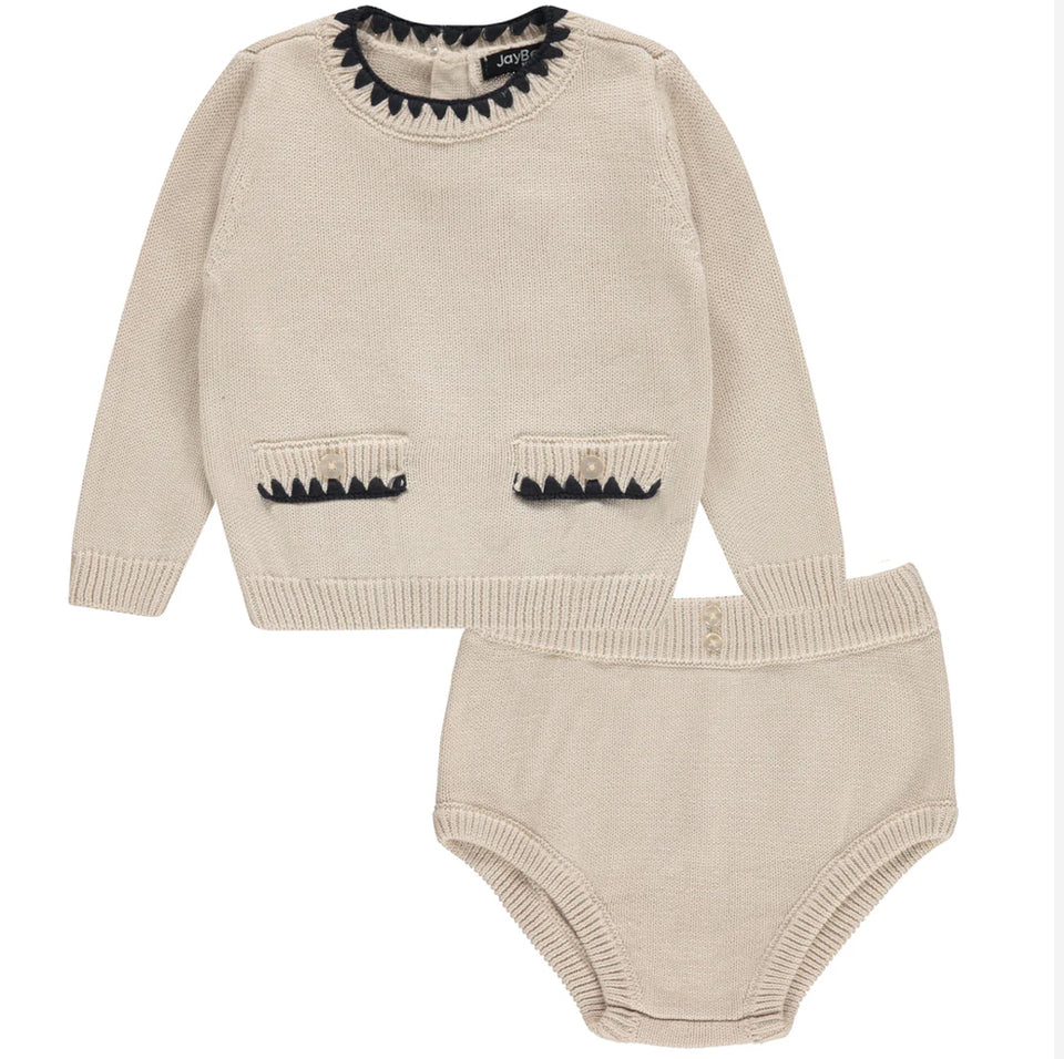 Jaybee Oatmeal Blanket Stitch Sweater Set