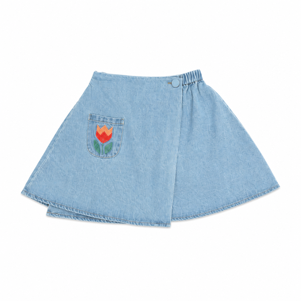 Wander & Wonder Washed Denim Full Wrap Skirt