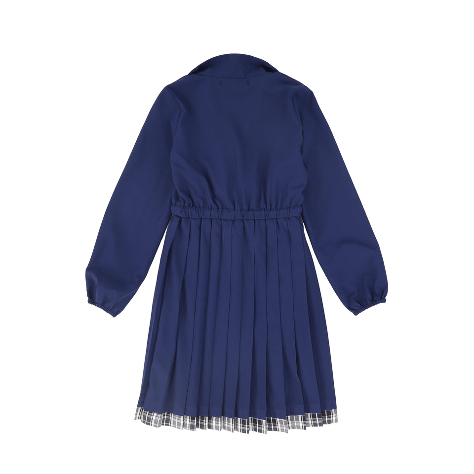 Bace Navy Checked Half Zip Pleated Dress