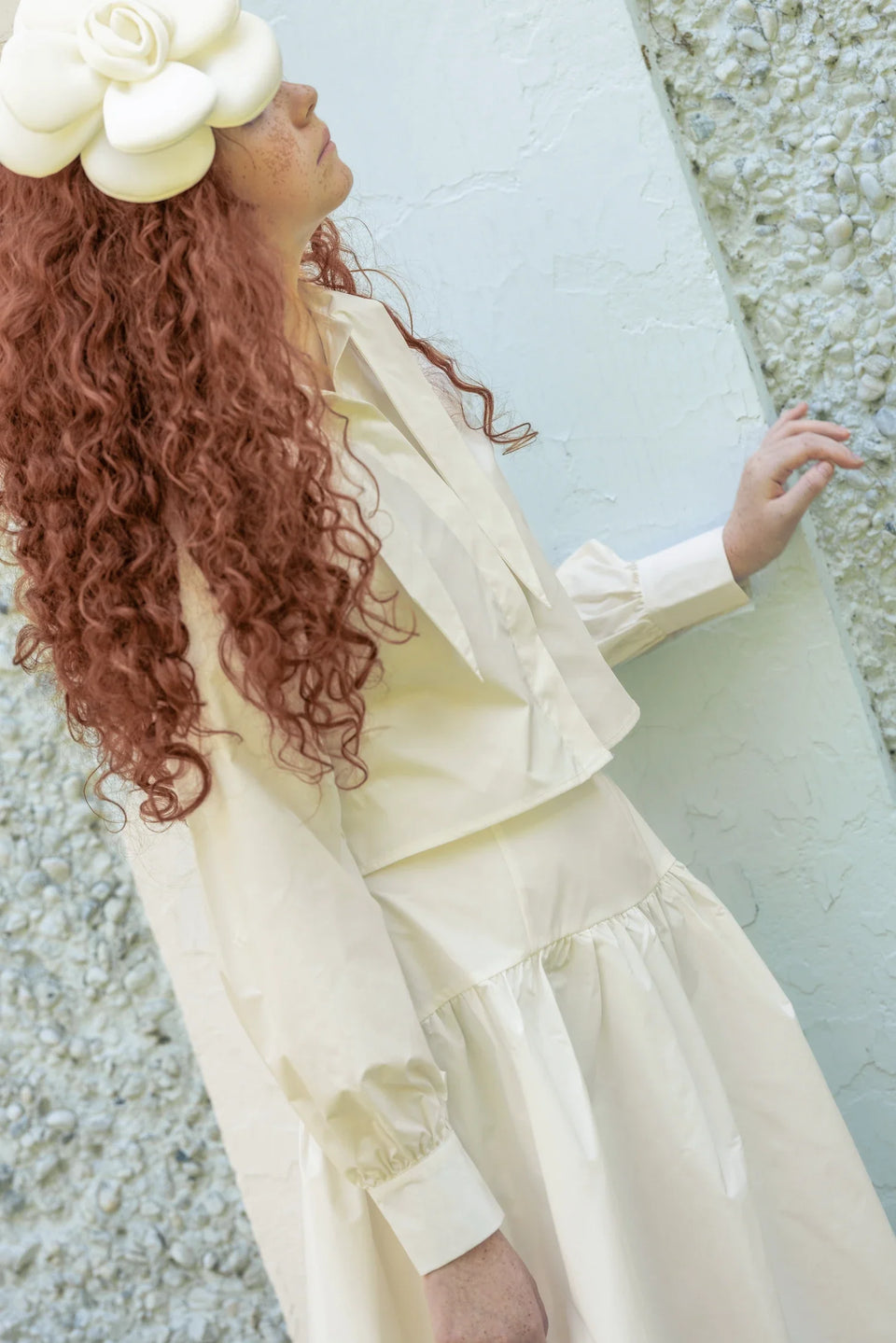 Little Tempest Cream Teens Taffeta Tie Cropped Shirt