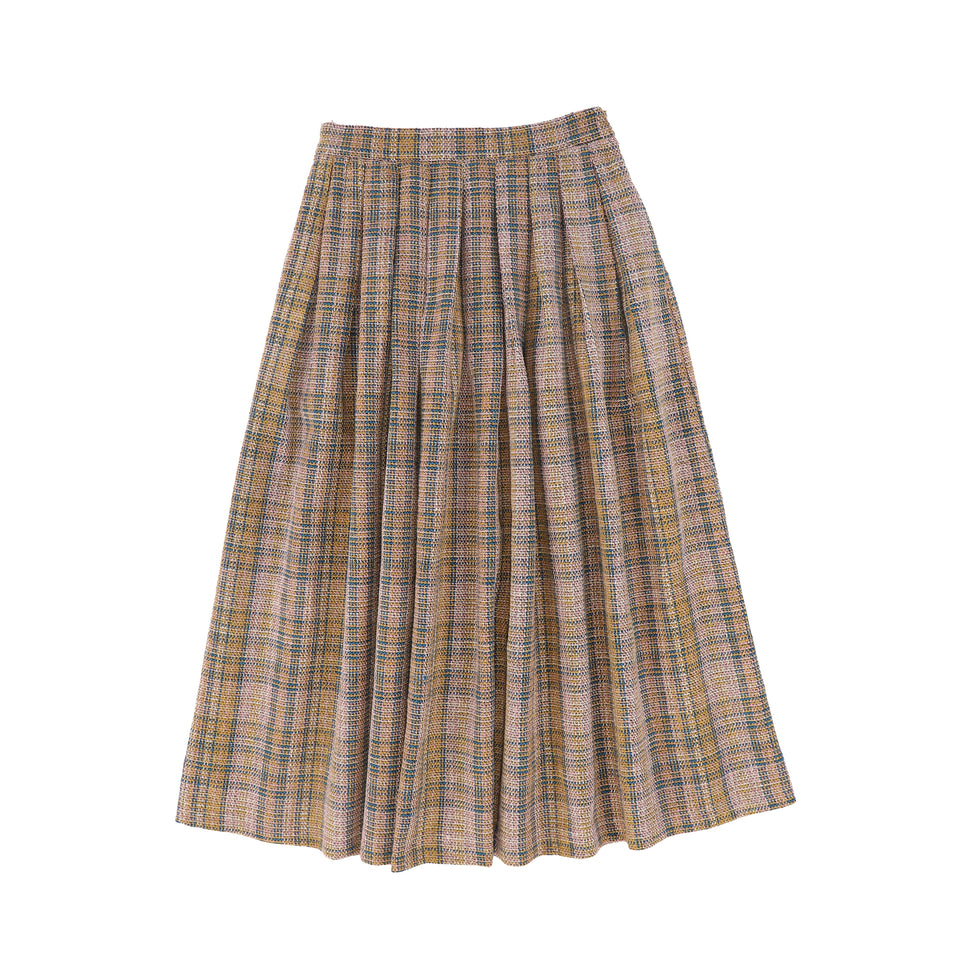 Valentina Pink Textured Plaid Soft Pleat Skirt