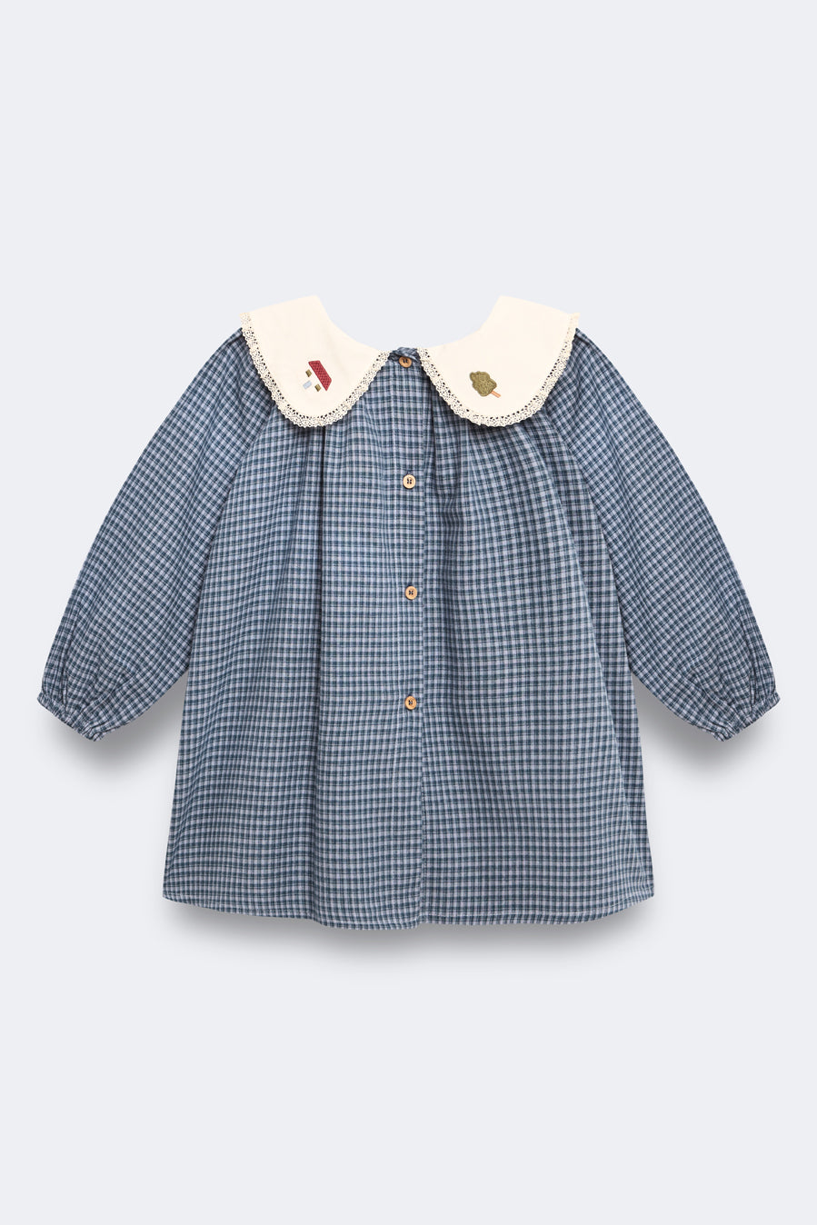 Birinit Indigo Gingham Embroidered Dress